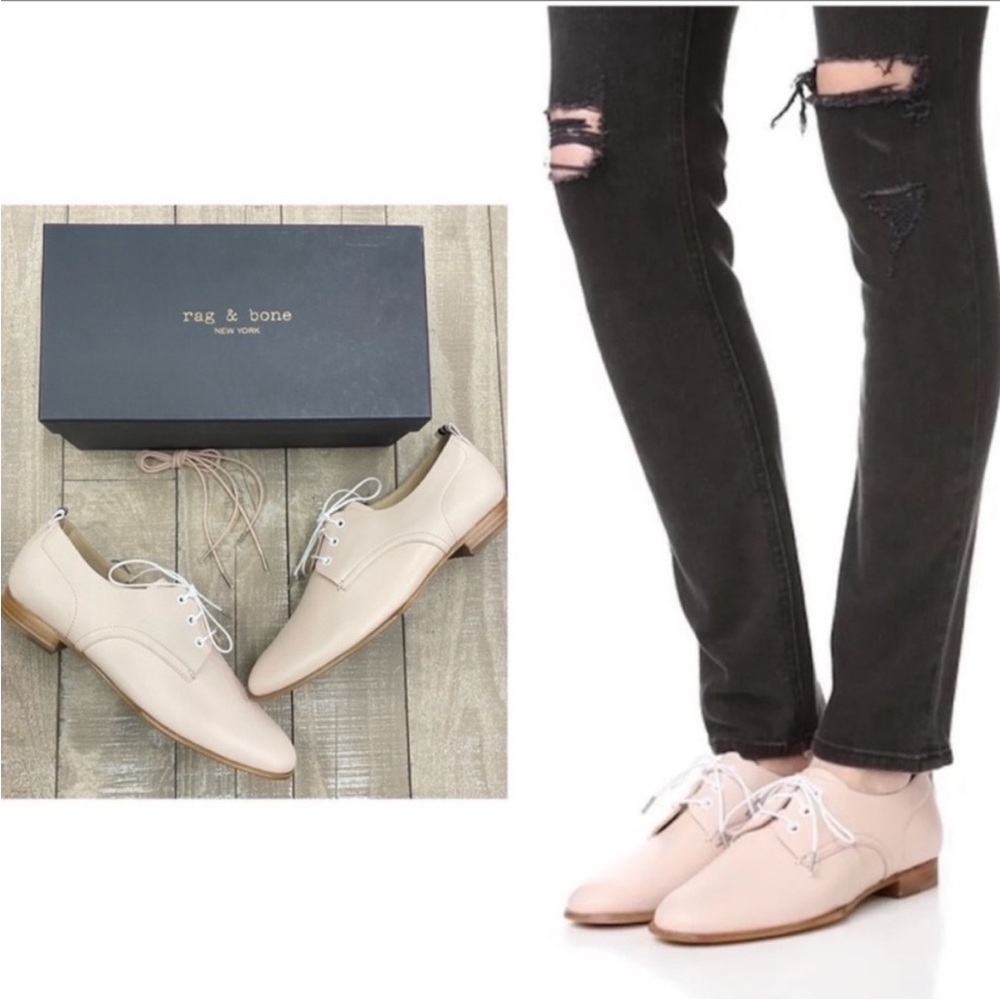 NWT rag & bone Audrey Oxfords Leather Soles in light blush pink Size 8/EU38